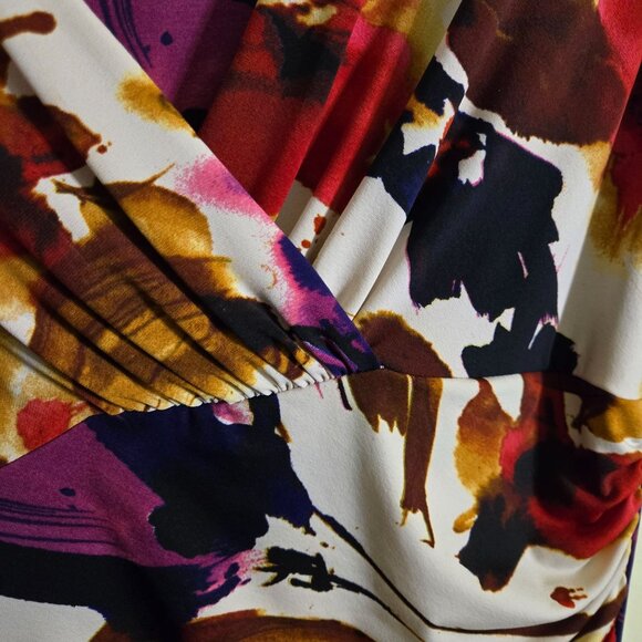 Lauren Ralph Lauren Floral Cap Sleeve Faux Wrap Ruched Wiggle Midi Dress Size 8 - Picture 4 of 6